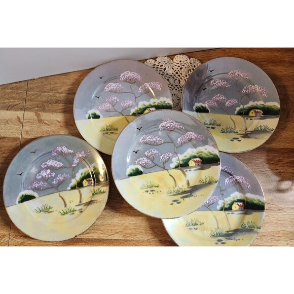5- Pastel Lustreware Handpainted in Japan 7" Vintage Lunch Plates - Picture 7 of 13